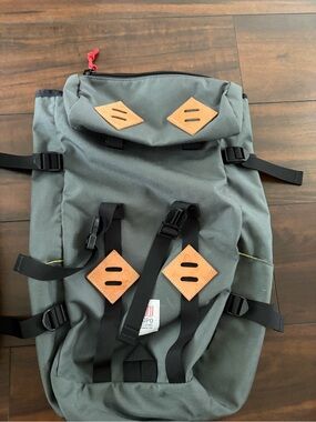 Topo Designs Klettersack Grey Backpack with Tan Leather Lash Tabs